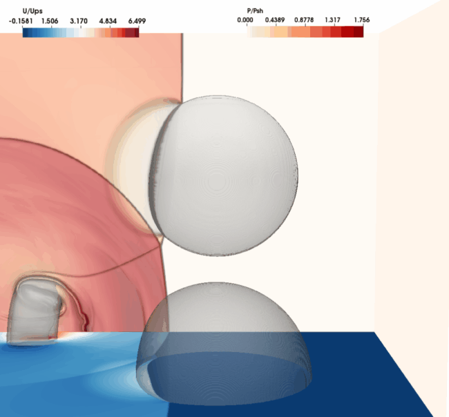 Simulation numérique présentant le collapse de trois bulles