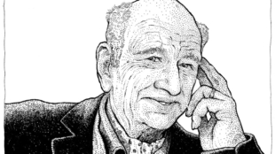 Portrait dessiné, en noir et blanc, d'Edgar Morin