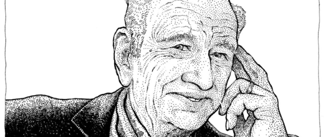 Portrait dessiné, en noir et blanc, d'Edgar Morin